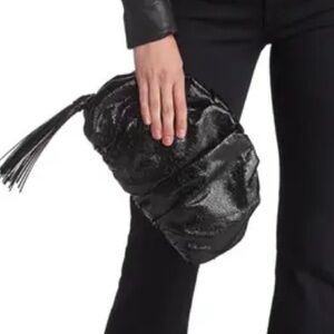 Rebecca Minkoff Elegant Black Metallic Ruched Clutch Bag New With Tag!